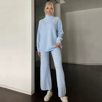 Explosions 2024 cross-border European and American wildberries autumn and winter women's knitwear turtleneck soft sweater suit
