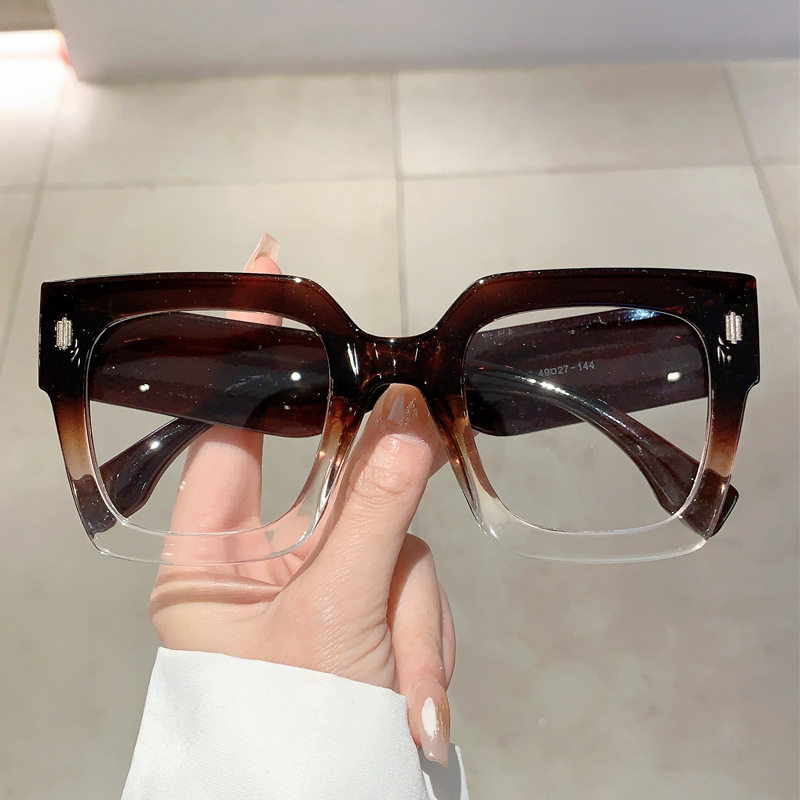 Cross-border new European and American style large frame square rice nail anti-blue glasses frame round face slimming texture fashion flat mirror