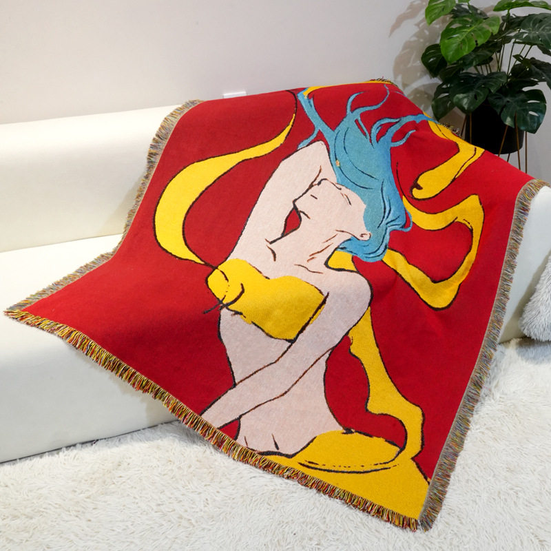 New jacquard tapestry outdoor camping blanket four seasons universal sofa towel wire blanket home nap air conditioning blanket wholesale