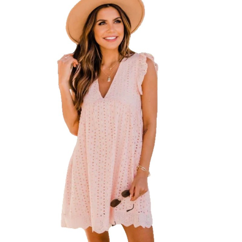 Lace Panel Hollow Out V Neck Sleeveless Dress Elegant Spring Fashion Perfect for Casual or Formal Occasions Wholesale