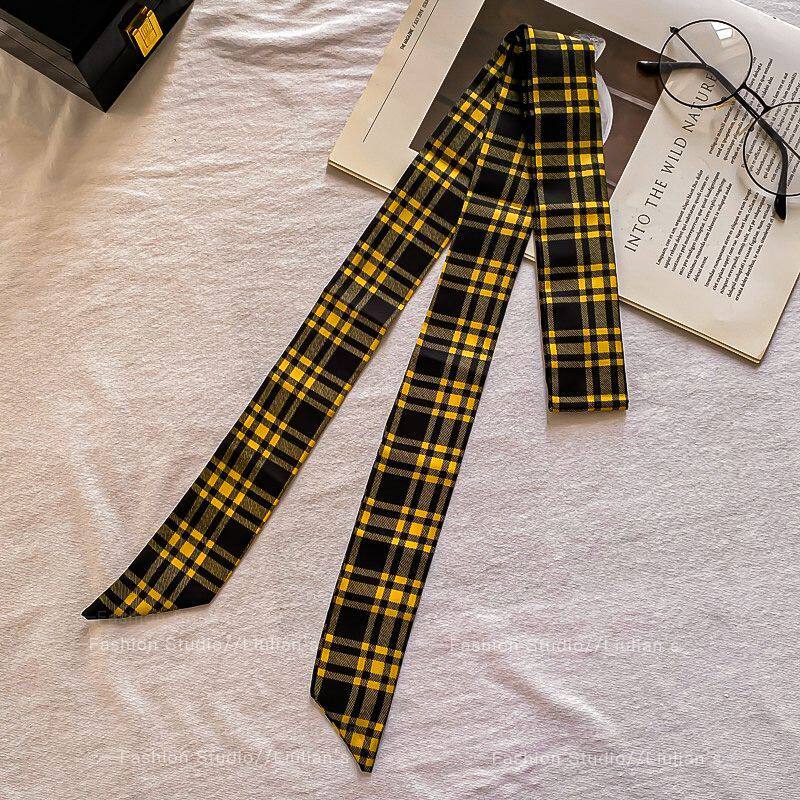 黒と黄色の配色生地チェック柄ベルト[約136CM]