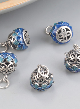 S925纯银莲花嘎乌盒子吊坠 复古滴胶工艺香囊香薰挂件坠子DIY材料