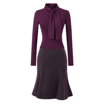 Autumn Hot Girl Outfits European and American Style Ribbon Slimming Tops and Skirts Royal Sister Fishtail Skirt Two-Piece Set