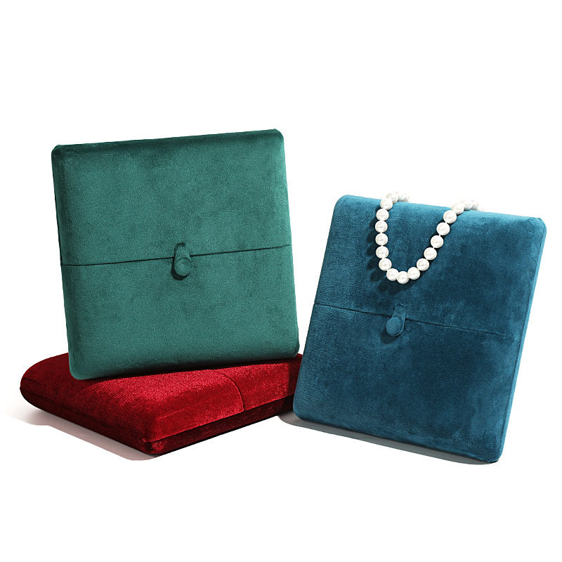 Flannel jewelry chain box heart-shaped pearl necklace box necklace display double snap button packaging box jewelry box wholesale