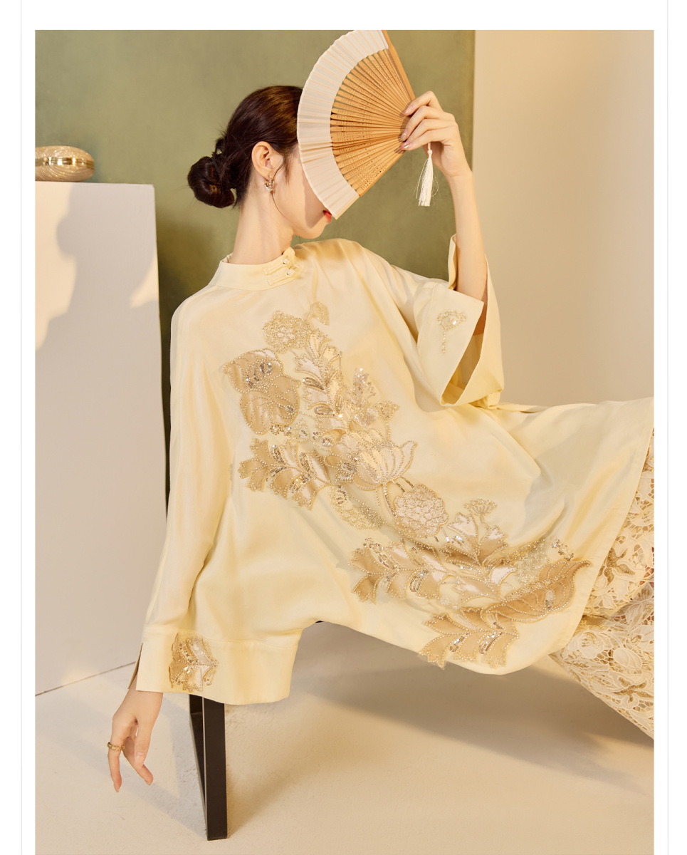 Áo sơ mi nữ dáng rộng tay lỡ thêu hoa cúc dài — Gạo Ánh Trăng (Giao hàng trong 7 ngày), Gạo Ánh Trăng (Giao hàng trong ngày)