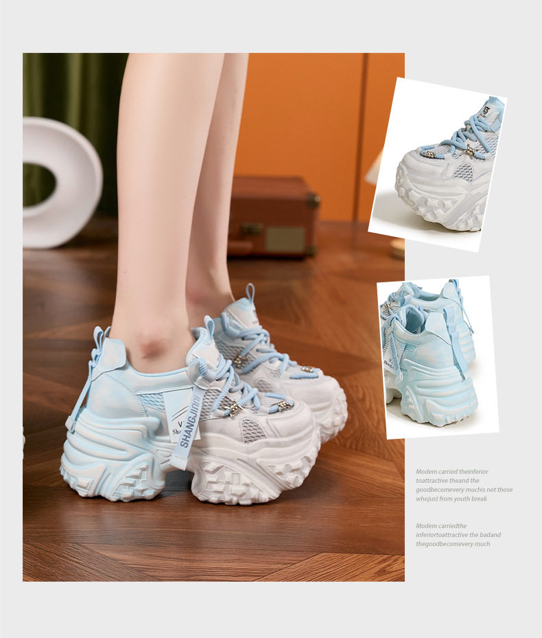 Sandal cao gót nữ hở mũi đế tăng chiều cao, phong cách thể thao, gót siêu cao 8cm — Hồng, Vàng, Xanh chi tiết 3
