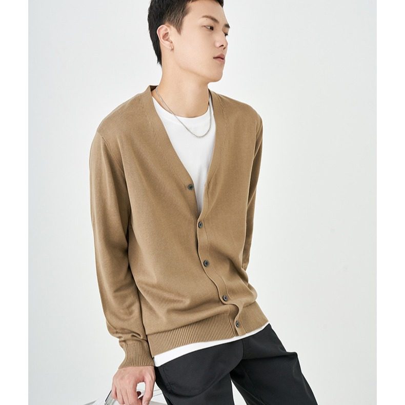 男士开衫2025春季新款韩版宽松帅气针织衫大V领毛衣百搭薄外套