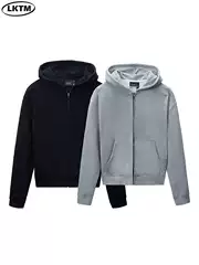 Lktm Men's Autumn and Winter Cleanfit Pure Color Hooded Sweatshirt for Men and Women Trendy Boxy Style Casual Couple Jacket