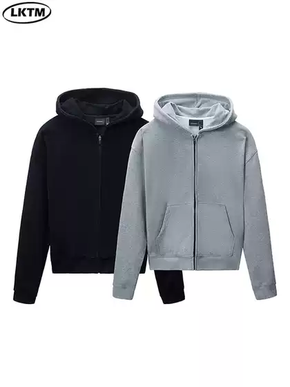 Lktm Men's Autumn and Winter Cleanfit Pure Color Hooded Sweatshirt for Men and Women Trendy Boxy Style Casual Couple Jacket