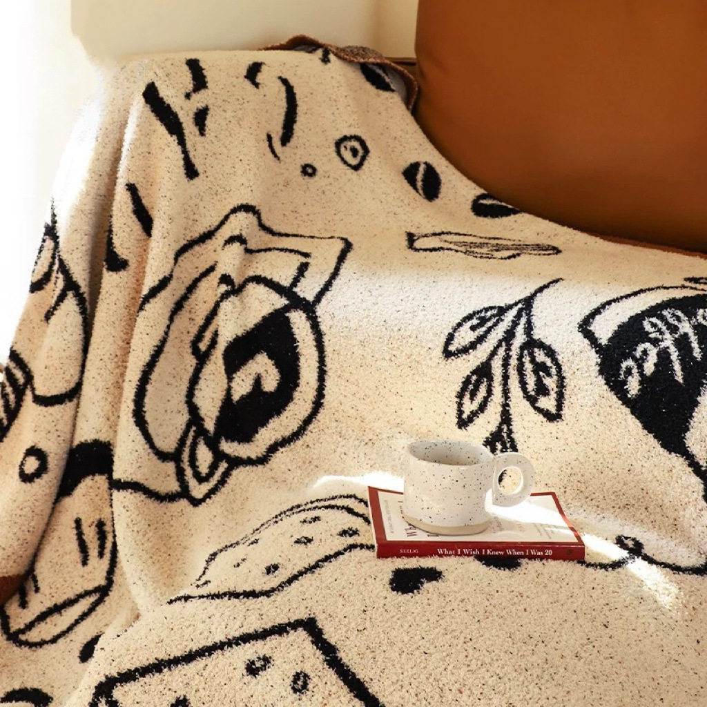 Creative American-Style Afternoon Tea A-Grade Maternal and Infant-Grade Half-Velvet Blanket, Simple Artistic Sofa Blanket, Skin-Friendly Blanket