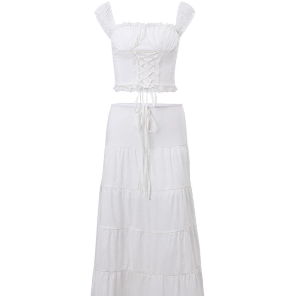 Fashion Womens Set Square Neck Lace Tie Ruffled Hem Skirt Winter Collection Wholesale Available