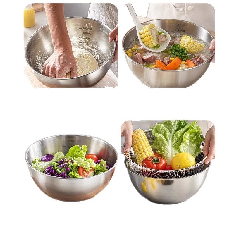 Stainless Steel Basin with Draining Basket for Washing Vegetables, Rice Washing Sieve, Rice Washing Tool, Food-Grade Water Filter Basket, Strainer Mesh Basket