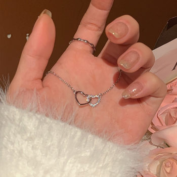 Hollow Love Rhinestone Necklace Women's Summer Light Luxury Niche Design Sense Advanced Clavicle Chain Ins Japanese and Korean Style Simple Accessories