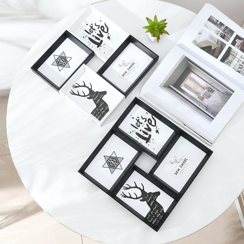 Creative Photo Frame Set of Four, 6inch Pieces, for Tabletop or Wall Hanging, Four-Grid Combination, Interlocking Photo Wall, American Style 4-Frame Set