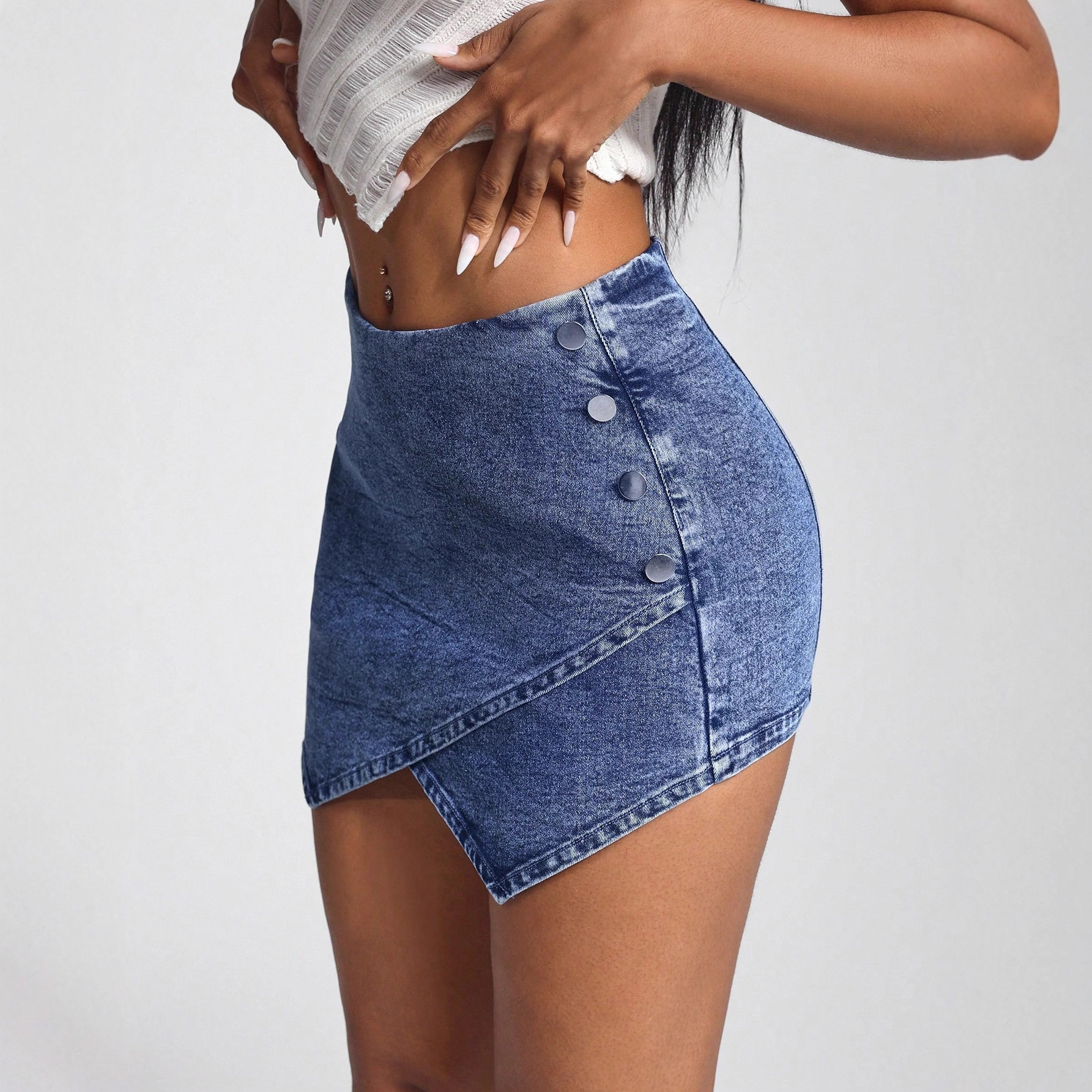 Irregular Hem Sexy Denim Mini Skirt European and American Style High Elasticity Trendy Design Wholesale Available
