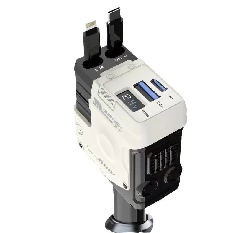 New cross-border super fast charging car charging digital display car charger dual telescopic line multi-port mecha car converter