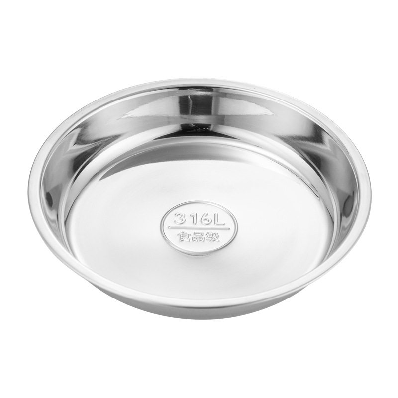316 Food Grade Stainless Steel Large Round Plate Household Shallow Plate Steaming Plate Round Tray Iron Plate Dish Plate Breakfast Plate