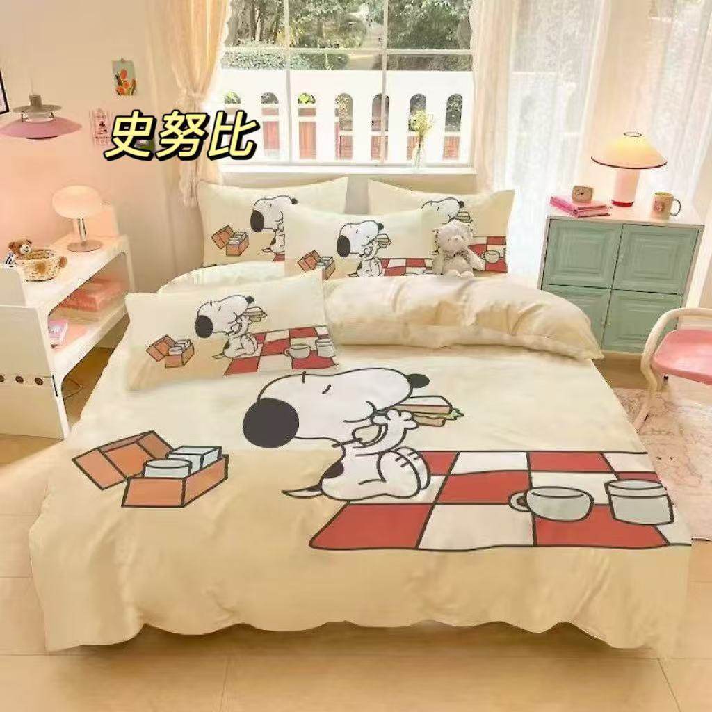 Cross-Border Cartoon Washed Cotton Four-Piece Set Sanrio Snoopy Four-Piece Bed Bag Set Standard Plus Size