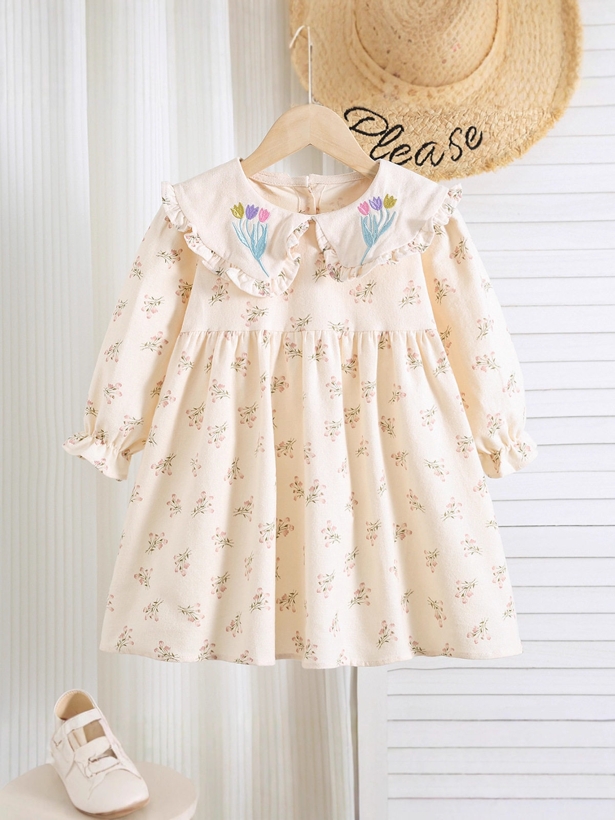 Girls Baby Dress Sweet Embroidered Set Floral Top Spring Autumn Children's Clothing Mid-Length Skirt
