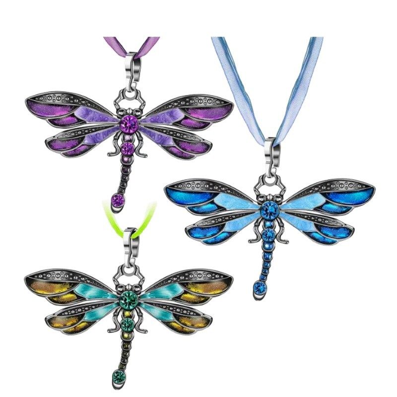 Factory Direct Sales Dragonfly Vintage Ribbon Cord Multi-Color Antique Silver Diamond Necklace for Children and Girls Foreign Trade Jewelry