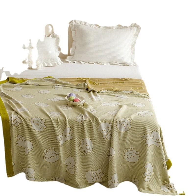 Yarn-dyed Jacquard Bamboo Cotton Cooling Blanket Bamboo Fiber Towel Quilt Summer Air Conditioning Blanket Portable Car Gauze Cover Blanket