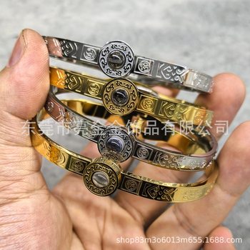 Titanium Steel Spring Projection Stone Bracelet Six-Character Mantra Green Tara Bracelet Printed Titanium Steel Bracelet Does Not Fade