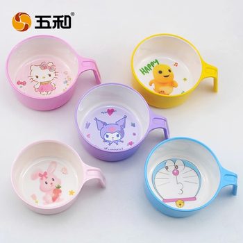 Wuhe Children's Bowl Household with Handle Bowl Baby Food Bowl Drop-resistant Anti-scalding Baby Tableware Student Dining Bowl Spoon