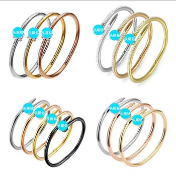 Cross-Border Kajia Titanium Steel Nail Bracelet 18K Gold Non-Fading Diamond-Free Open Bracelet Luxury Simple and High-End