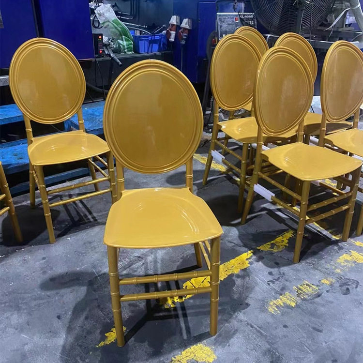 100pcs Bright gold round back bamboo chair PP one-piece 7-bar dining chair home restaurant hotel chair wedding outdoor chair