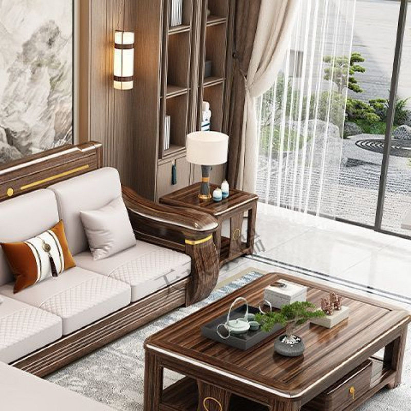 新中式乌金木全实木沙发组合大小户型客厅冬夏两用客厅全套家具