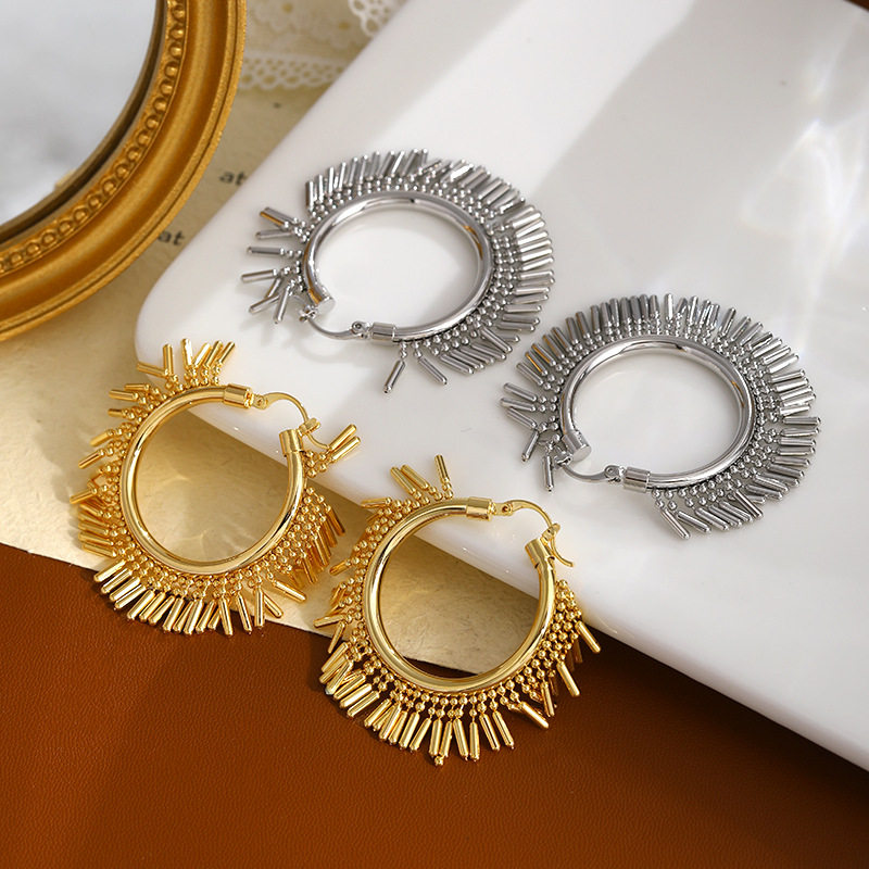 golden exaggerated earrings light luxury high-end bohemian tassel earrings large round plain hoop earrings for women