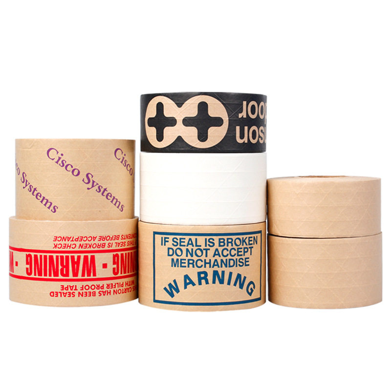 Wired Wet Water Sticking Cowhide Tape Cross-border Printing LOGO Easy-to-tear Handwritten Water-free Paper Kraft Tape