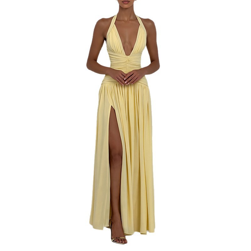 Elegant V Neck Ruched Bodycon Dress Spring Collection Sexy Split Design Perfect for Parties and Events Wholesale
