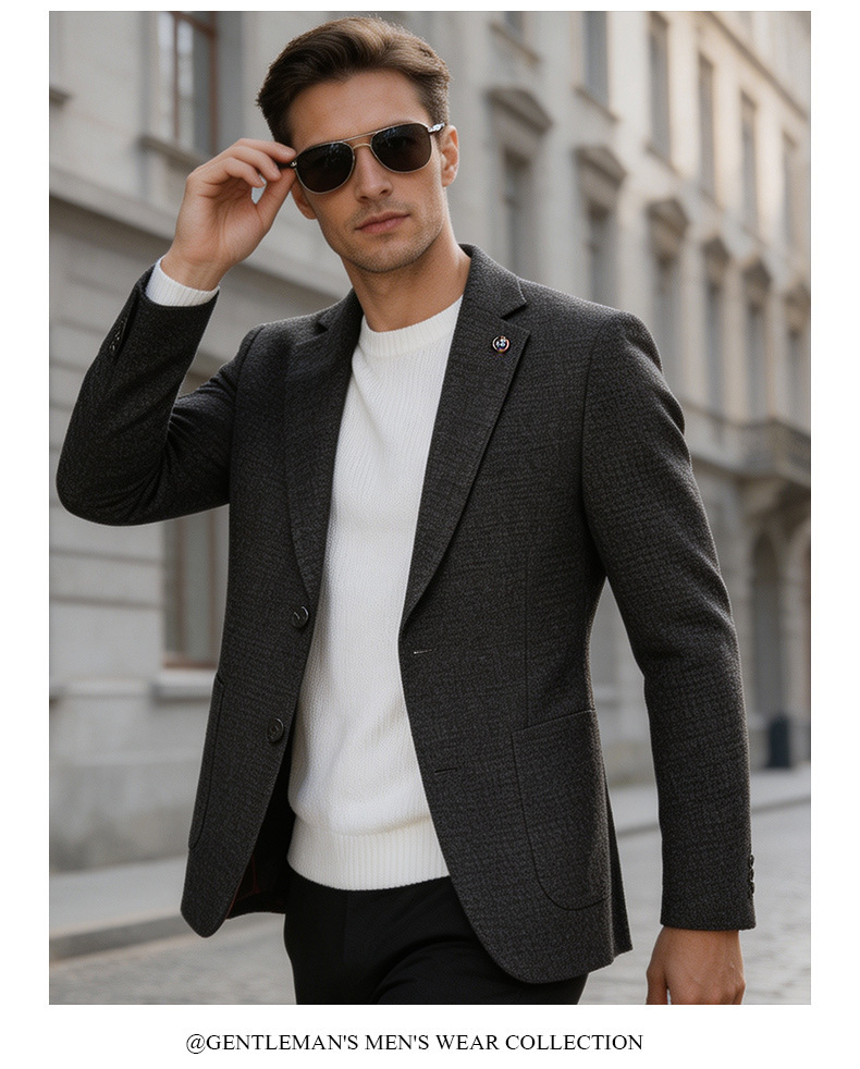 Áo blazer nam dệt kim dày dặn dáng ôm chống nhăn phong cách công sở — Màu xanh lam, màu xám