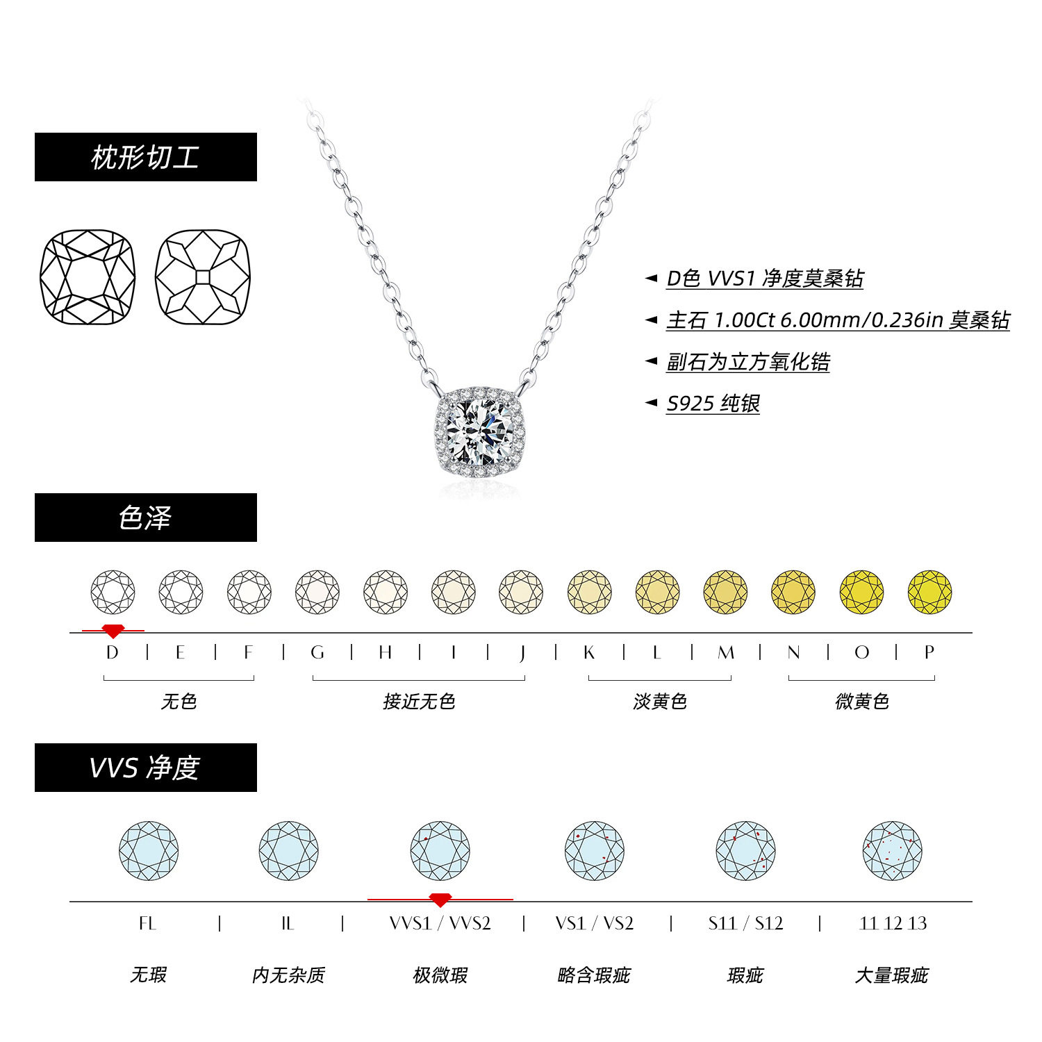 MODIAN MODIAN MODIAN 1 karat MOSAN Diamond s925 Sterling Silver Ins Romantic Geometric Flash Diamond Necklace Clavicle Chain Combination Women