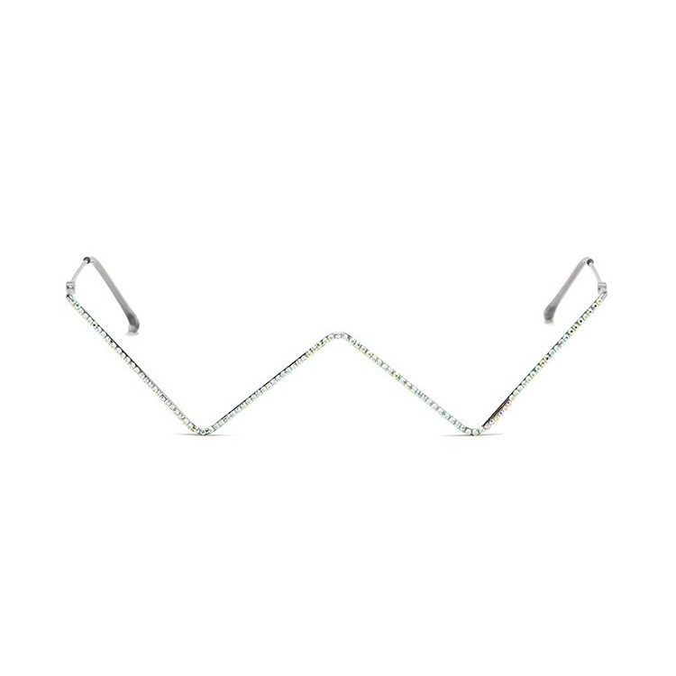 W-Shaped Personalized Pieceless Metal Diamond Glasses for Women, Trendy European and American Ins Style Half-Frame Street Photography V-Shaped Decorative Frames for Men