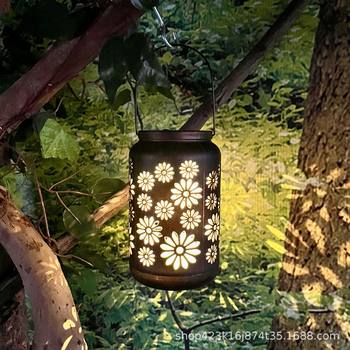 Garden Solar Led Light Peony Flower Hollow Courtyard Outdoor Atmosphere Light Homestay Decorative Light Portable Light Lantern