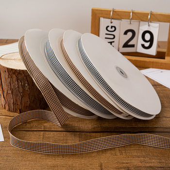 Factory Direct Sales 1cm Two-Color Plaid Webbing Pure Color Plaid Webbing Scottish Mercerized Webbing Gift Box Packaging