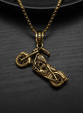 骷髅头吊坠项链钛钢摩托车男饰品