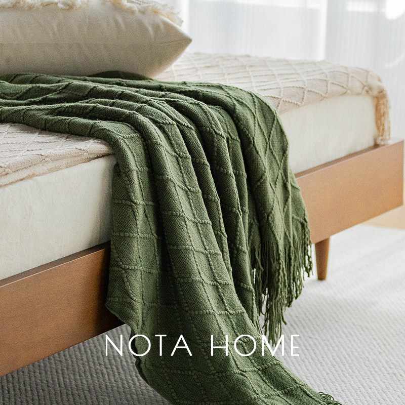 Sofa Blanket, Solid Color Knitted Blanket, Living Room Sofa Air Conditioning Blanket, Leg Blanket, Spring and Summer Single-Person Small Blanket, Light Luxury Style