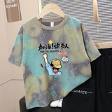 Детская футболка с короткими рукавами tie-dye для мальчиков, новые летние модные брендовые топы с принтом, свободная дышащая детская одежда для больших детей