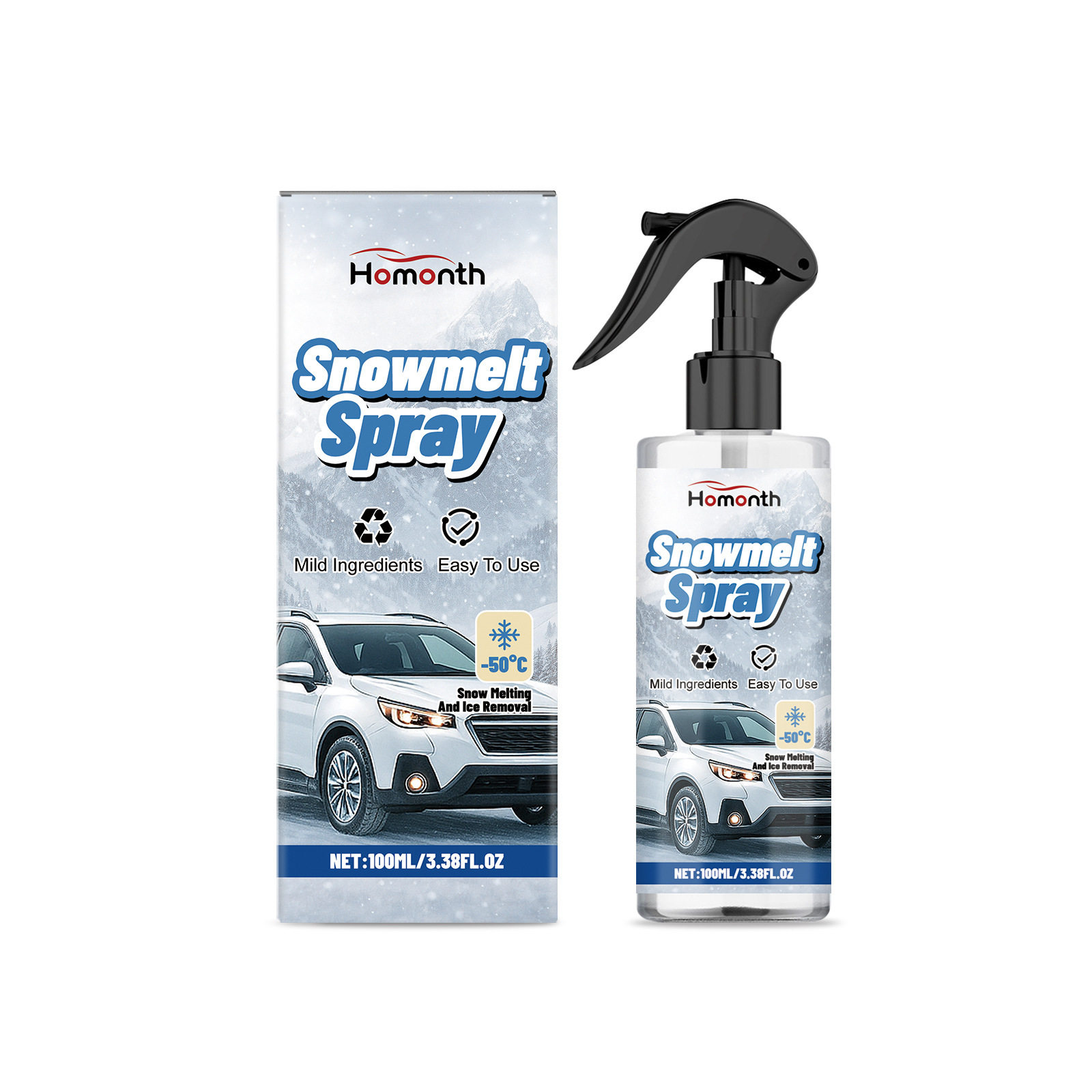 Homonth Car Snow Melting Spray, Frost-Proof and Quick-Melting in Cold Weather, Suitable for Car Windows and Refrigerator Glass Surfaces
