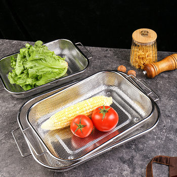 Stainless steel dense hole multi-purpose basket dense hole basket multi-purpose drain basket fruit basket binaural rice sieve rice washing basin telescopic basin
