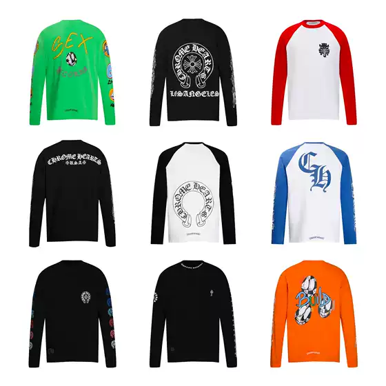 Cross-Border Trendy Brand Chrome Hear Long-Sleeve T-Shirt Round Neck Pure Cotton Unisex Versatile In-Stock Wholesale