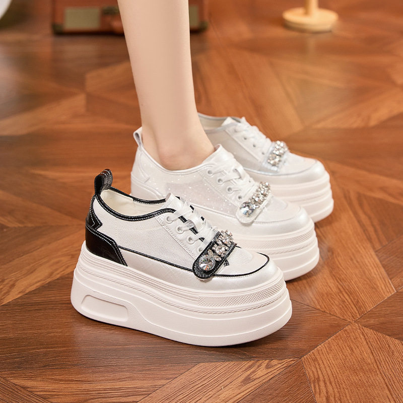 Giày sneaker nữ chunky đế dày trắng platform mùa hè 2025 — Bạc, Trắng, Trắng, đen