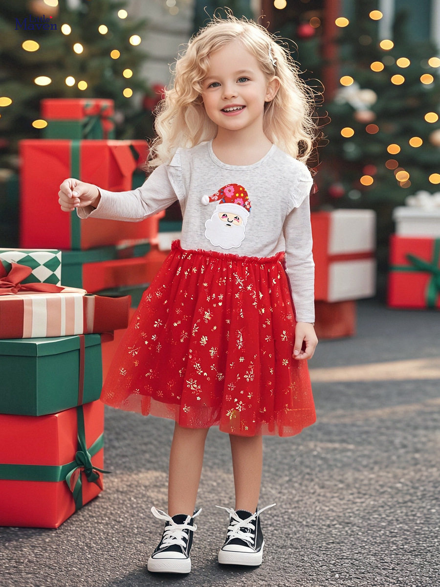 Source Factory Kids' Clothing Wholesale, Christmas Girls' Dress, Autumn Cartoon Kids' Dress