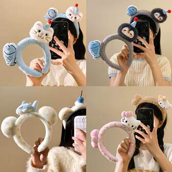 Cartoon Pink Kitty Bow Plush Headband for Women, Cute and Versatile Headband, Face Wash Hairpin, High Skull Headband