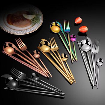 304 Stainless Steel Knife, Fork and Spoon Hotel Restaurant Steak Knife, Fork and Spoon Creative Portuguese Tableware suit Dessert Fork Spoon