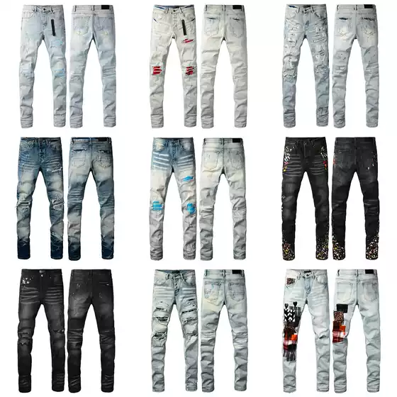 In-Stock High-Quality Men's Jeans American Style Slim Fit Skinny Trendy Brand Button Patch Jeans