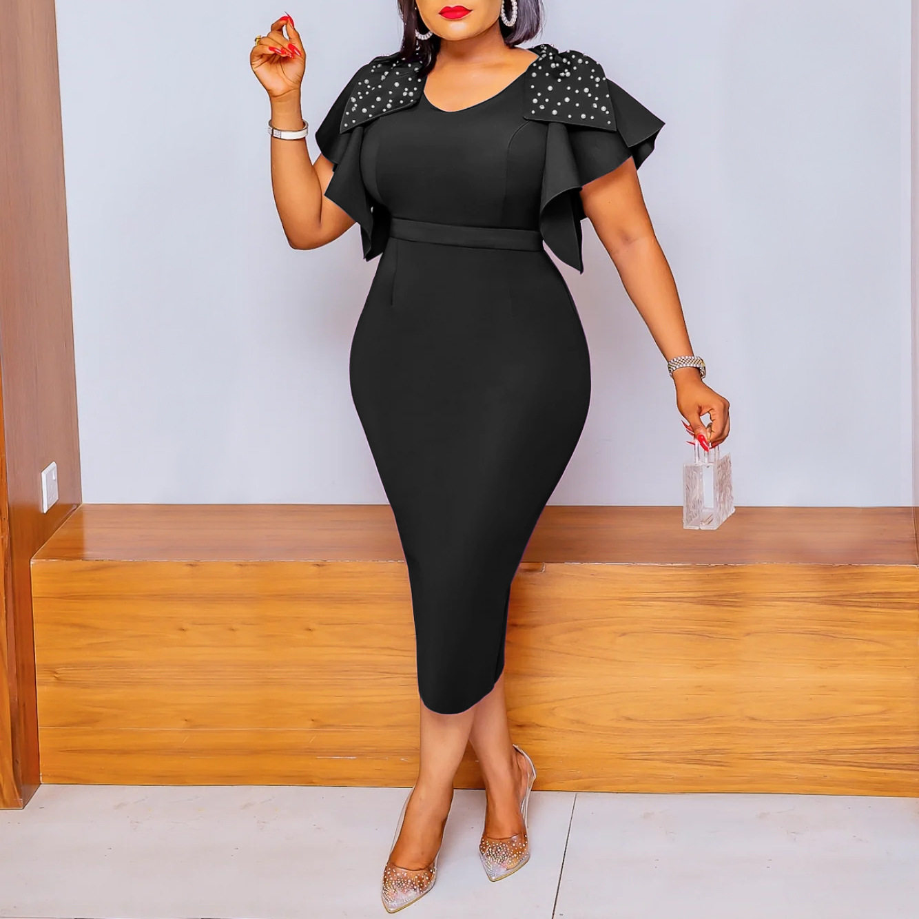 Fashionable Beaded Ruffle Dress Summer Collection Elegant Evening Wear for Women Wholesale Available